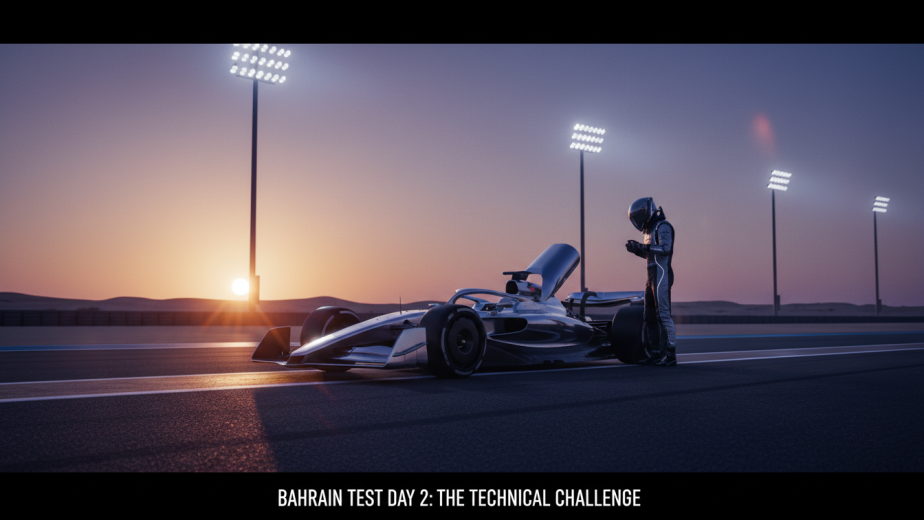 Charles Leclerc driving the Ferrari SF-26 during Bahrain Test Day 2 under floodlights, showing sparks from the underfloor.