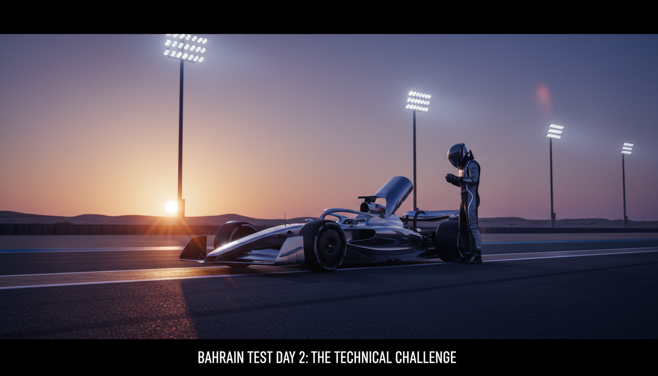 Charles Leclerc driving the Ferrari SF-26 during Bahrain Test Day 2 under floodlights, showing sparks from the underfloor.