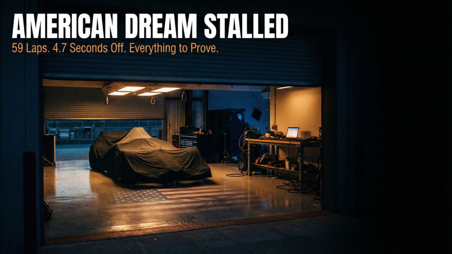 Cadillac F1 2026 Bahrain testing crisis with empty pit garage and American dream stalled typography