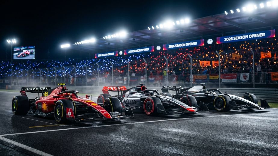 Official 2026 F1 driver lineup featuring Lando Norris in the #1 McLaren, Lewis Hamilton in the Ferrari, and the debut of Audi and Cadillac on the grid.