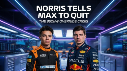 Lando Norris confronting Max Verstappen about 2026 retirement threats during Bahrain pre-season testing.