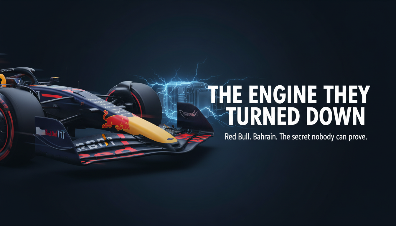Red Bull RB21 on track in Bahrain during 2026 pre-season testing with energy deployment data visible on timing screens