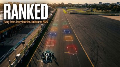 F1 2026 team rankings for Melbourne with starting grid showing team colour positions and ranked typography