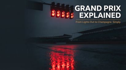 F1 Grand Prix explained with five red start lights glowing against dark sky for beginners guide