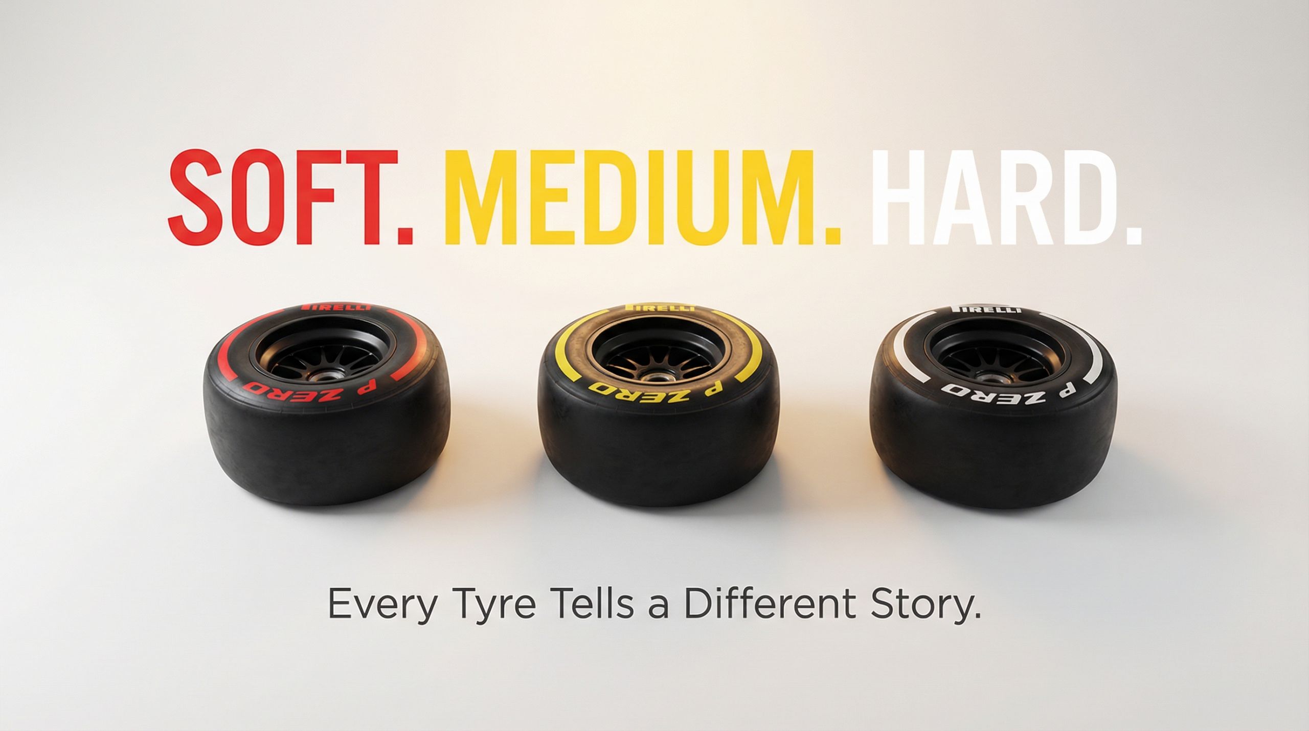 F1 tyre compounds explained with soft medium and hard tyres showing red yellow and white markings