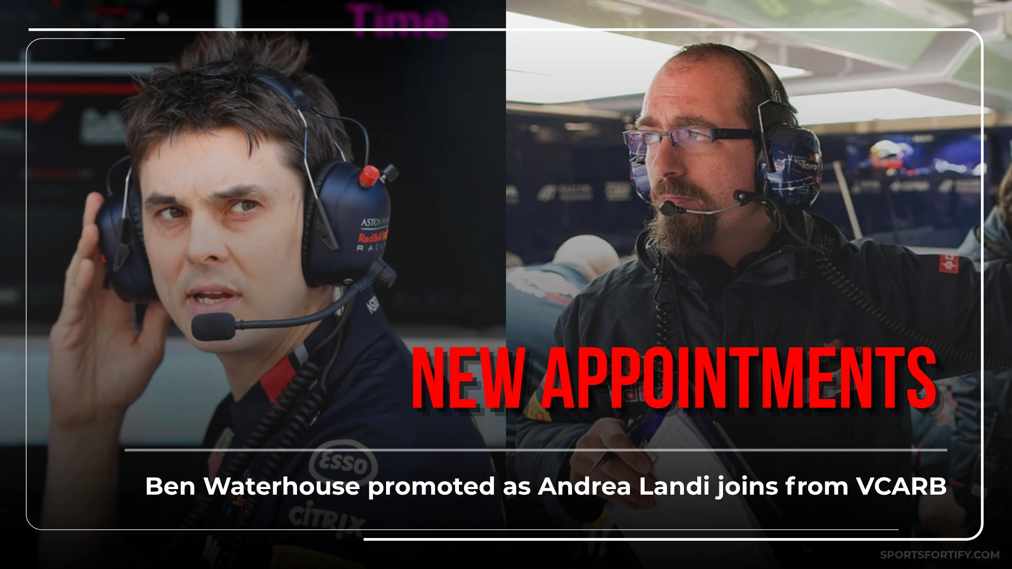 Red Bull Racing garage with text New Appointments