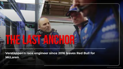 Max Verstappen and Gianpiero Lambiase with text The Last Anchor