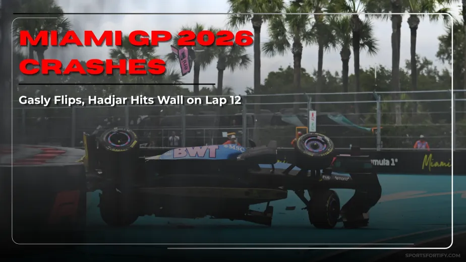 Pierre Gasly Alpine flip crash and Isack Hadjar Red Bull crash Miami GP 2026