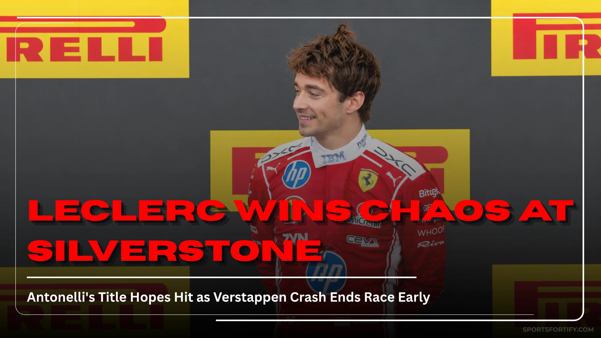 Charles Leclerc celebrates winning the British Grand Prix 2026 at Silverstone