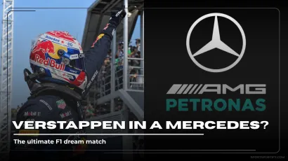 Verstappen Mercedes F1 concept graphic with Red Bull and Mercedes colours