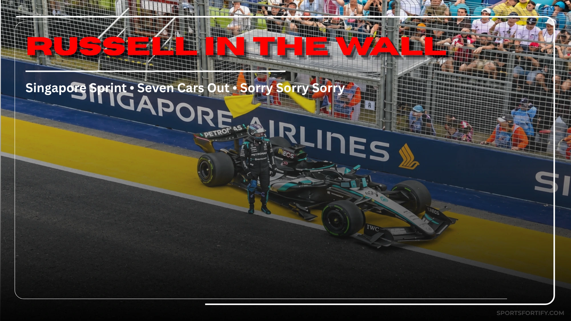 Singapore sprint crash George Russell Mercedes hits wall Marina Bay